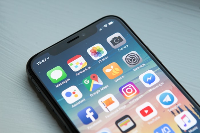 Hand holding phone with design app
