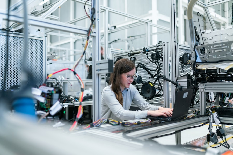 Woman engineer with laptop